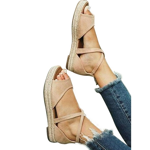 Women Ladies Zipper Flatform Espadrille Sandals Summer Holiday Ankle Strap Shoes